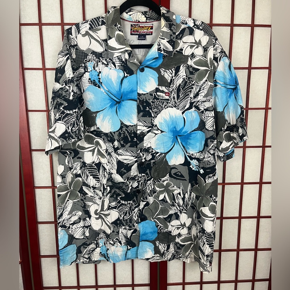 Y2K Mens Quiksilver Floral Hawaiian Button Down Shirt